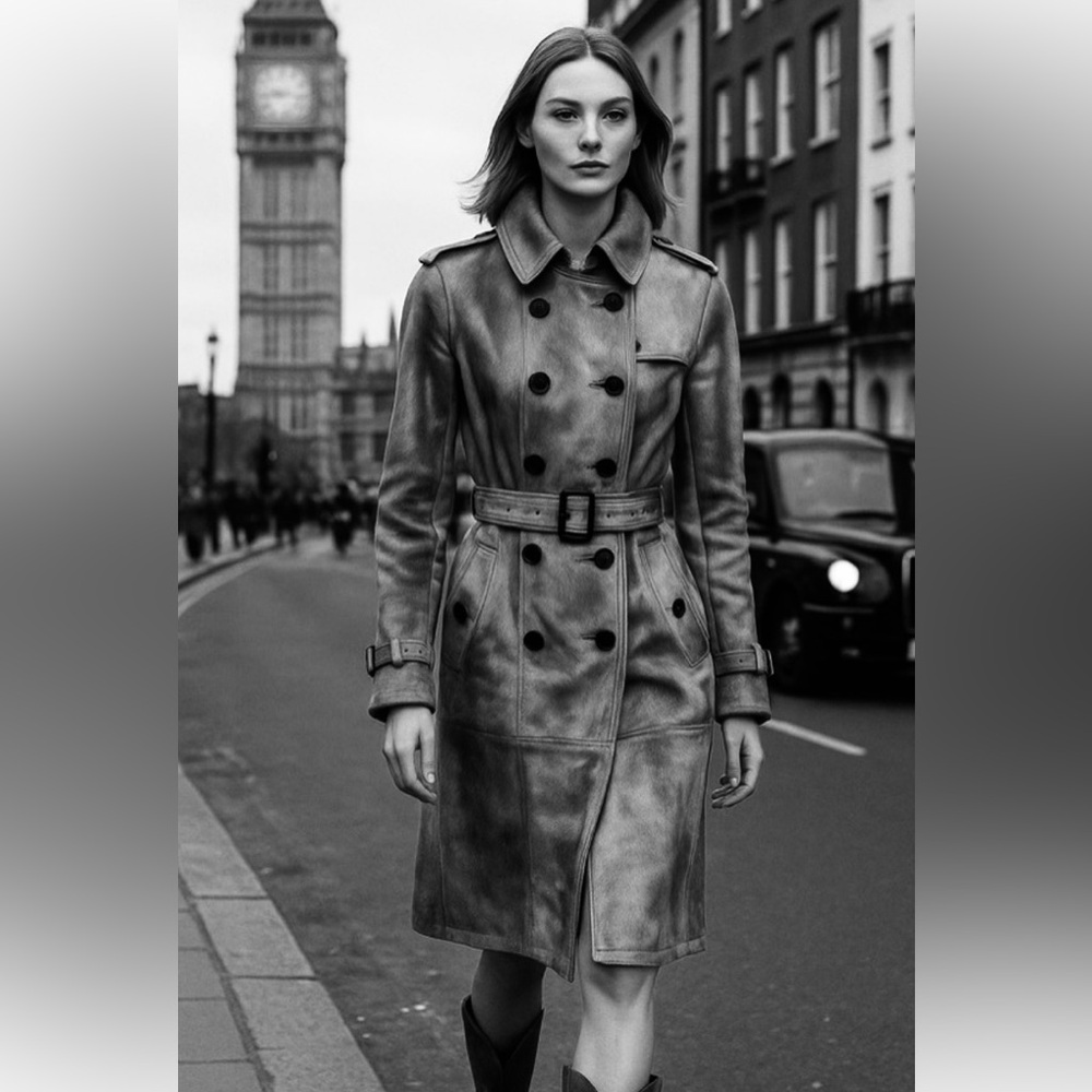 Burberry Gray Double-Breasted Trench Coat Size 6! 🩶